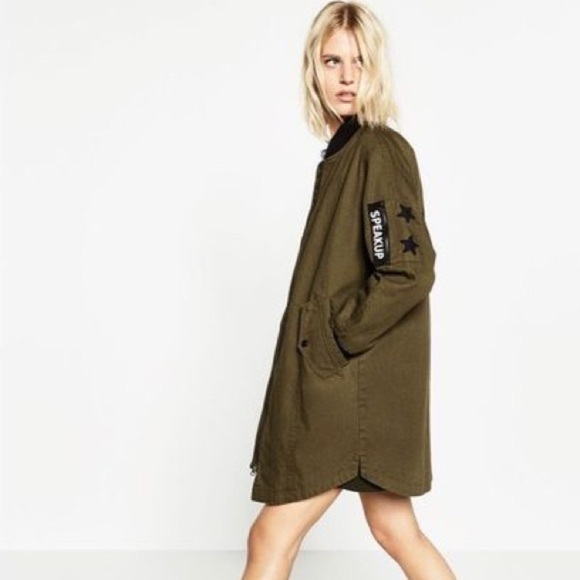 Zara Denim Speak Up Long Bomber Jacket - Picture 3 of 16